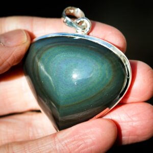 Sterling Silver Rainbow Obsidian Heart Pendant - Large Gemstone