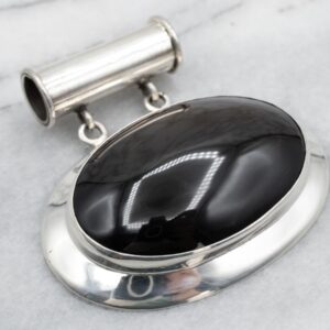 Sterling Silver Rainbow Obsidian Cabochon Pendant, Black Stone Jewelry