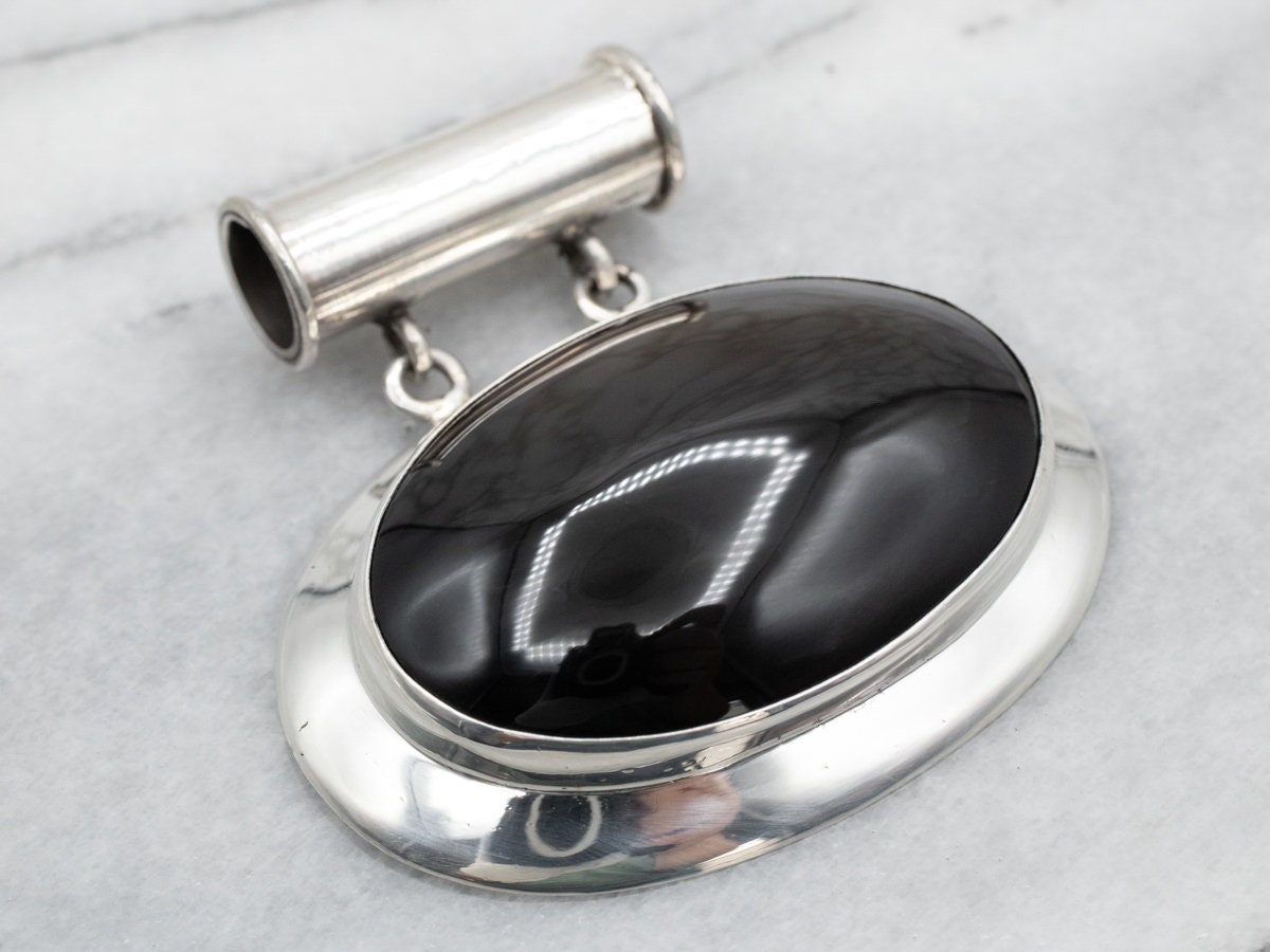 Sterling Silver Rainbow Obsidian Cabochon Pendant, Black Stone Jewelry Sterling Silver Rainbow Obsidian Cabochon Pendant, Black Stone Jewelry