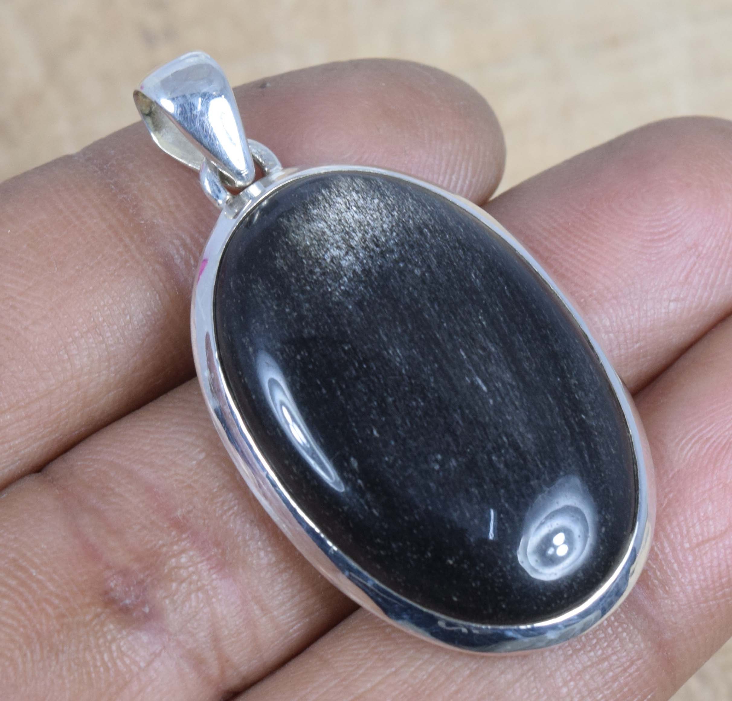Rainbow Obsidian Sterling Silver Pendant: Handmade Oval Gemstone Jewelry
