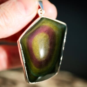 Rainbow Obsidian Pendant: Sterling Silver Gemstone Necklace (43mm X 31mm) Rainbow Obsidian Pendant: Sterling Silver Gemstone Necklace (43mm X 31mm)