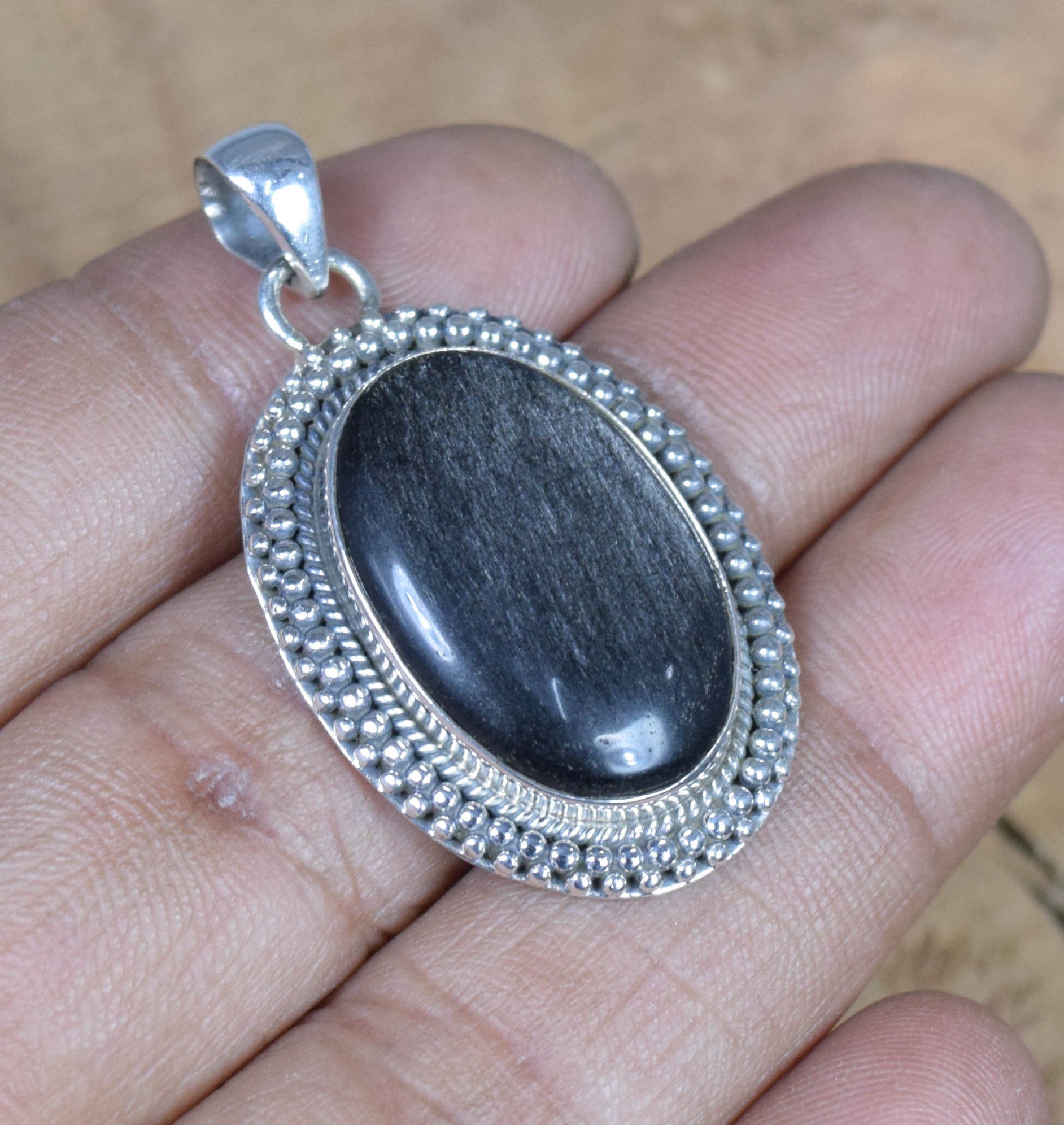 Rainbow Obsidian Sterling Silver Pendant: Handmade Oval Gemstone Jewelry