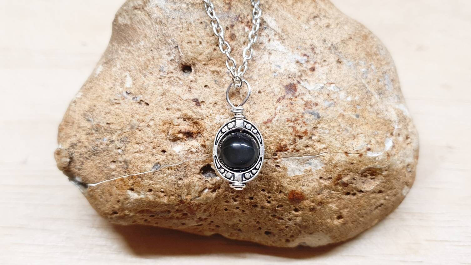 Tiny Rainbow Obsidian Pendant. Reiki Jewelry Uk. Silver Plated Wire Wrapped Pendant. Oval Frame Necklace. 8mm Stone