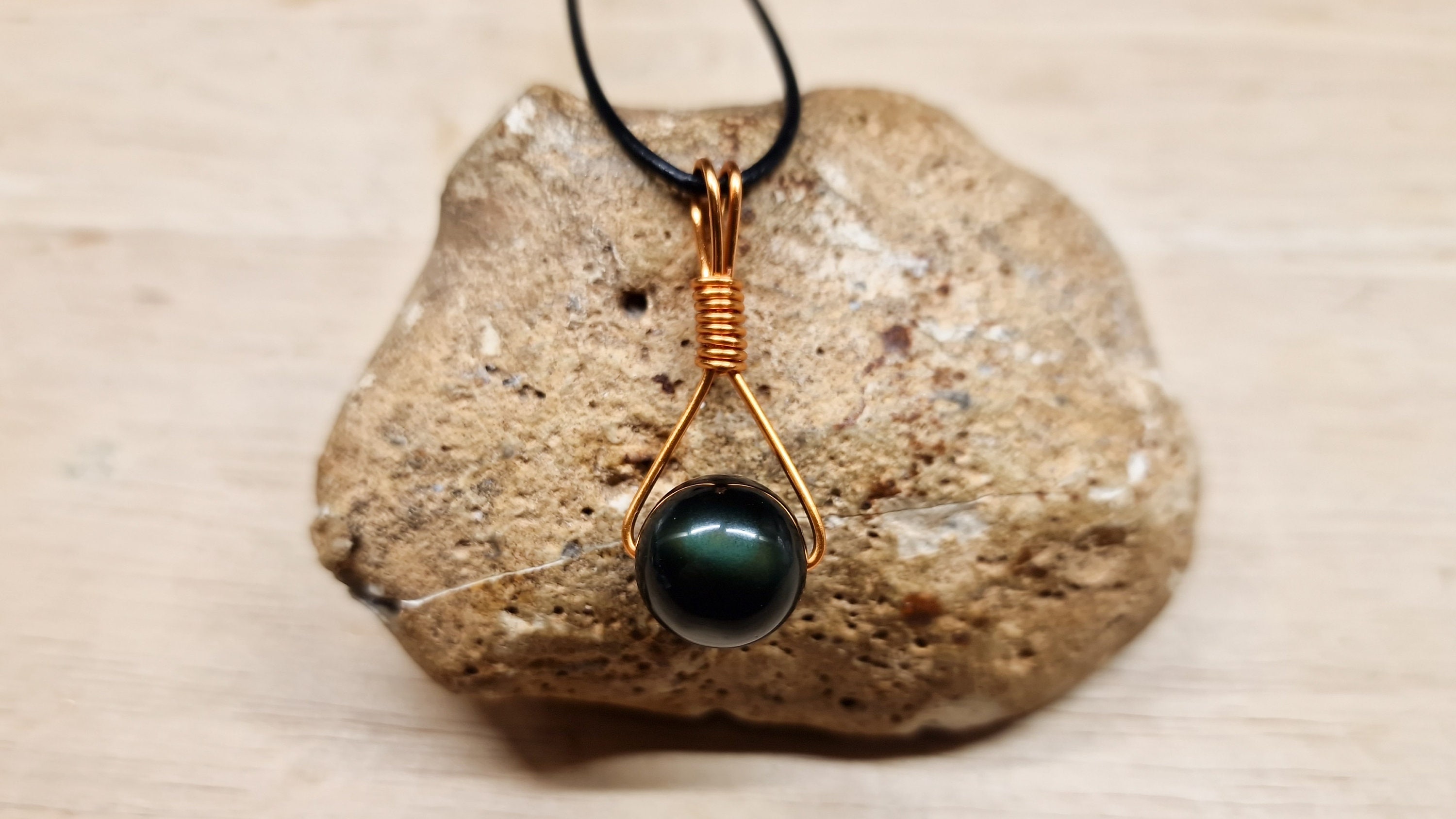 Unisex Rainbow Obsidian Pendant. Reiki Jewelry Uk. Copper Wire Wrapped Pendant