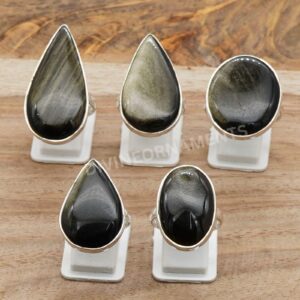 Black Rainbow Obsidian 925 Sterling Silver Statement Ring • Bold Crystal Ring for Women