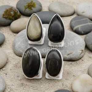 Black Rainbow Obsidian 925 Sterling Silver Gemstone Ring – Protective Crystal Jewelry