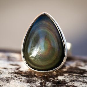 Sterling Silver Rainbow Obsidian Drop Ring - Size 8.25