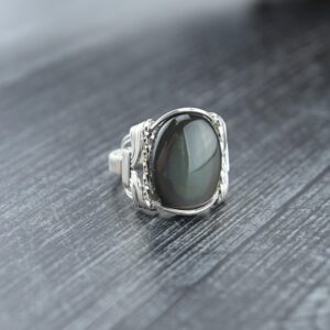 Sterling Silver Rainbow Obsidian Cabochon Wire Wrapped Ring - Choose Your Stone