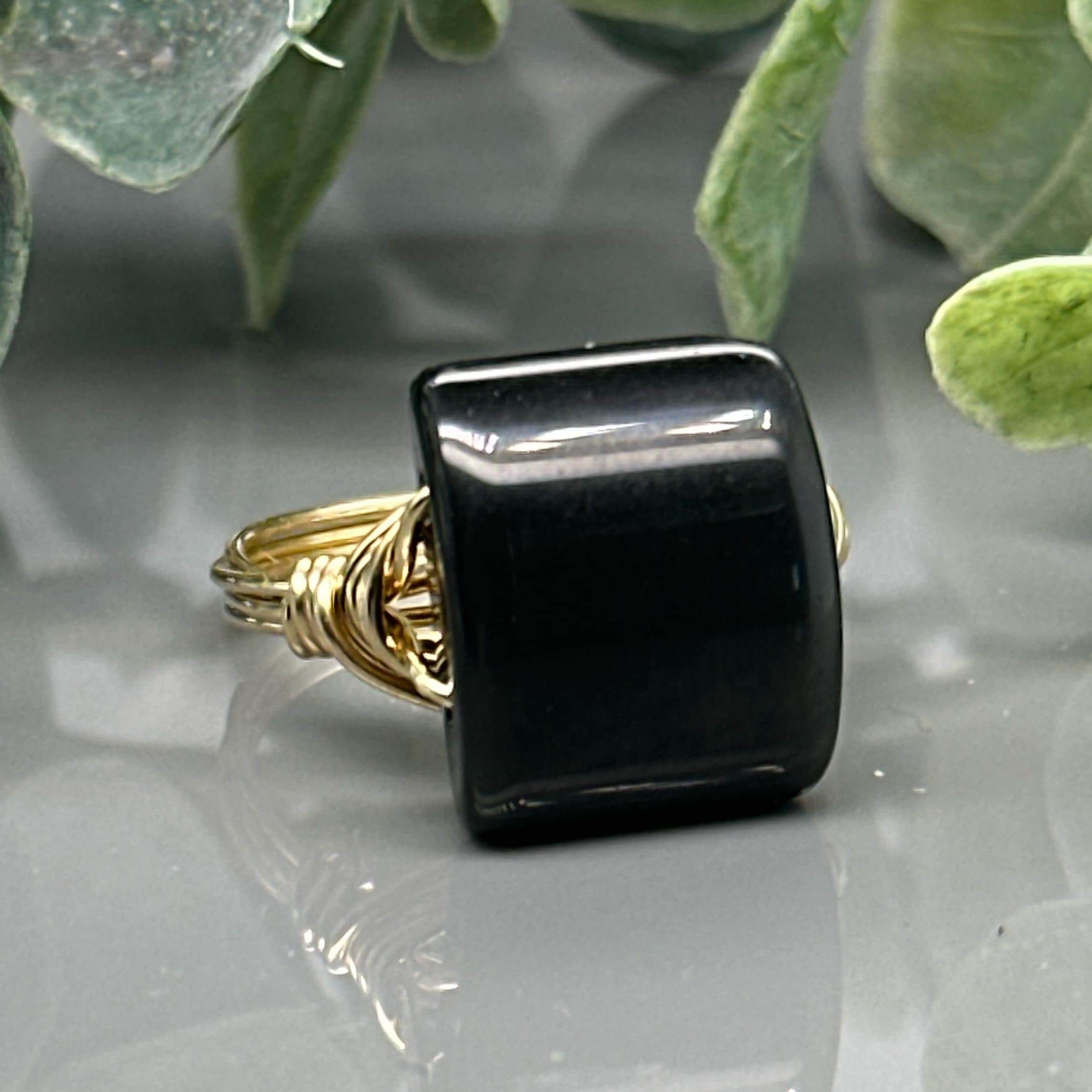 Rainbow Obsidian Ring: Sterling Silver Or Gold Filled Black Rectangular Gemstone - Custom Size Rainbow Obsidian Ring: Sterling Silver Or Gold Filled Black Rectangular Gemstone - Custom Size