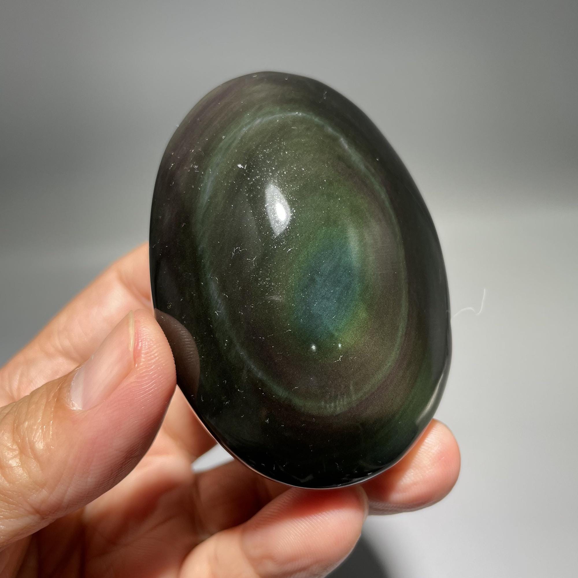 3.15" Natural Rainbow Obsidian Palm,oval Shape Rainbow Eye's Obsidian,hand Made Decor, Reiki Heal Crystal Palm Stone,wonderful Gift For Her