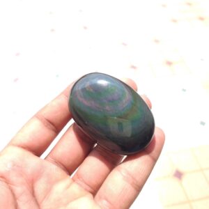 AAA Rainbow Obsidian Palm Stone: Polished Healing Crystal (58x39x19mm)