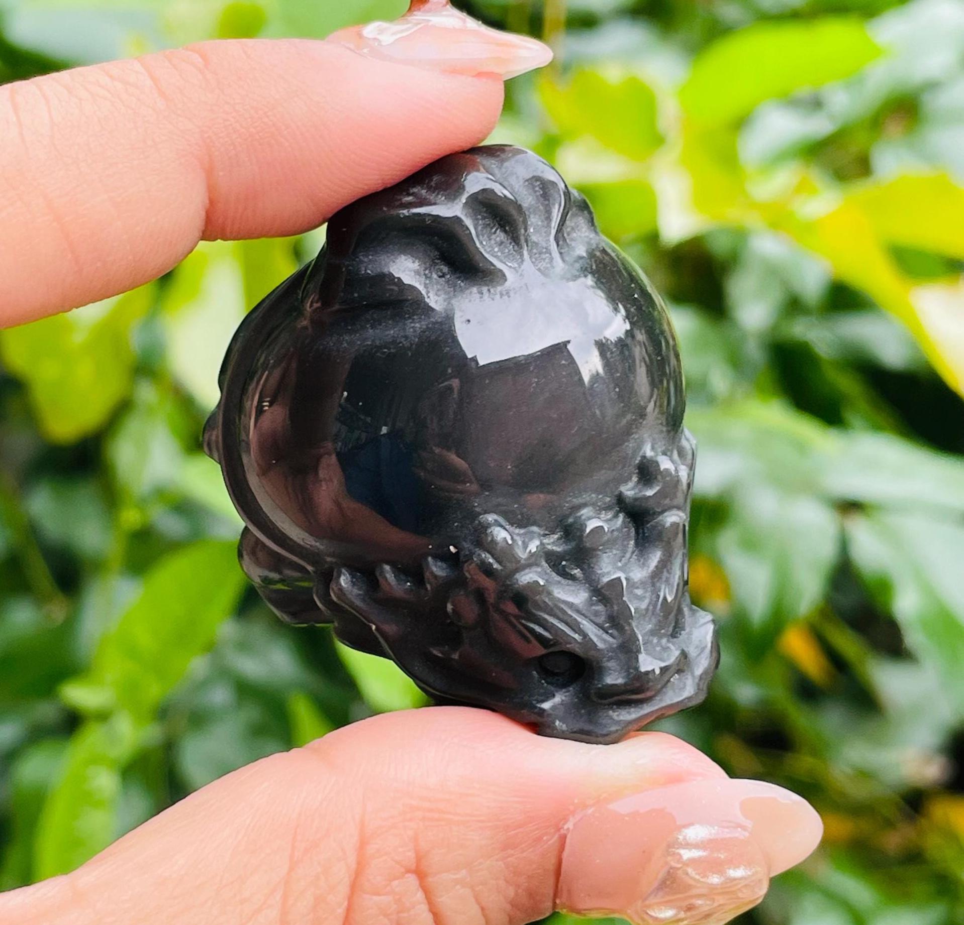 Rainbow Obsidian Dragon Turtle Carving: Purple Sheen Crystal, 36g