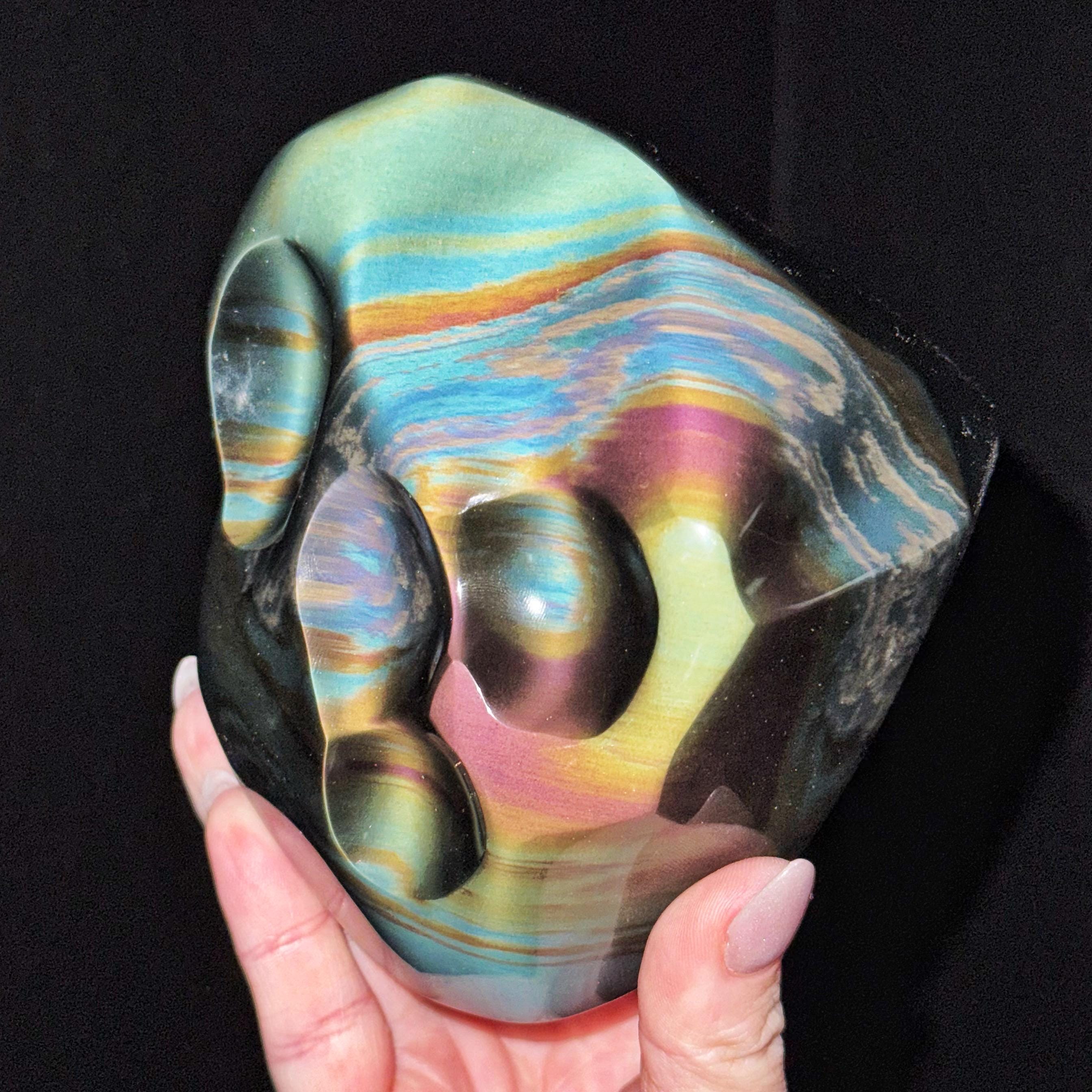 Rainbow Obsidian Freeform | 849g | - #2 (polished Crystal Chunk, Root Chakra, Healing Stone, Motivation)