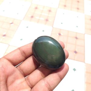 Handmade Rainbow Obsidian Palm Stone: AAA Quality, Healing Crystal (51x38x21 MM, 57.2 Grams