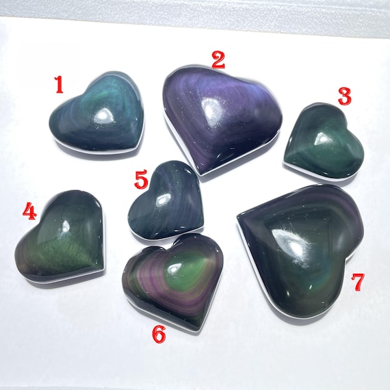 Rainbow Obsidian Heart Palm Stone: Handmade Reiki Healing Crystal Decor Rainbow Obsidian Heart Palm Stone: Handmade Reiki Healing Crystal Decor