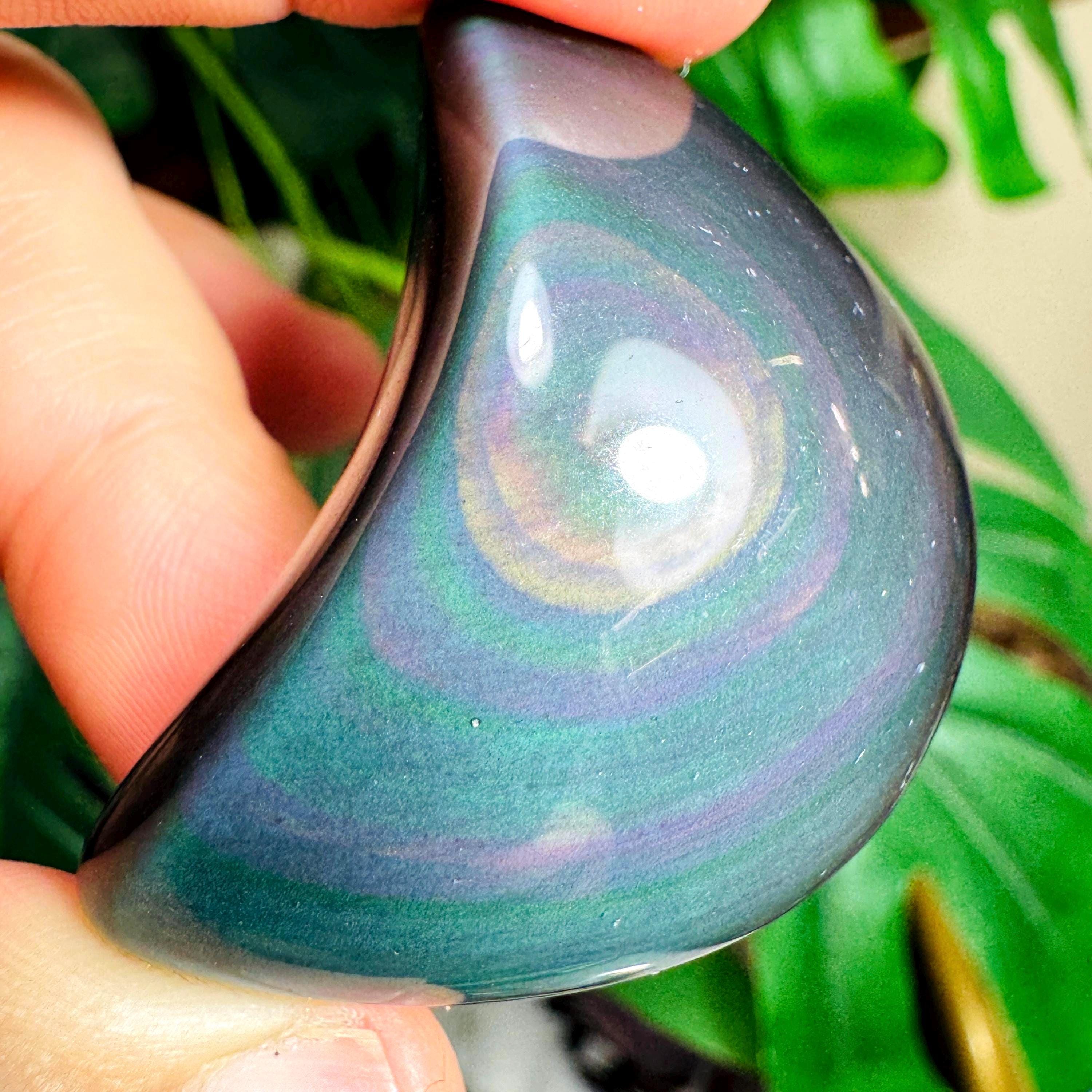 Rainbow Obsidian Moon Carving, Polished Crystal (1.5 Inch)