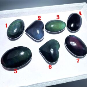 Natural Rainbow Obsidian Palm,heart&oval Shape Rainbow Eye's Obsidian,hand Made Decor, Reiki Heal Crystal Palm Stone,wonderful Gift For Her