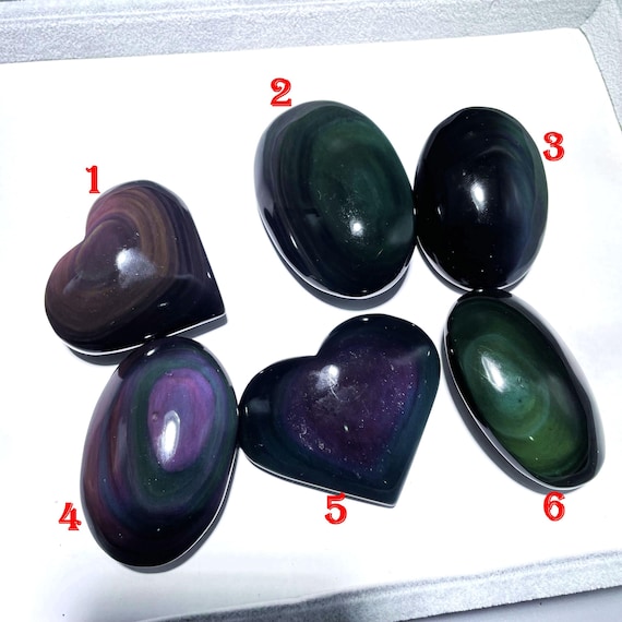 Natural Rainbow Obsidian Palm,heart&oval Shape Rainbow Eye's Obsidian,hand Made Decor, Reiki Heal Crystal Palm Stone,wonderful Gift For Her