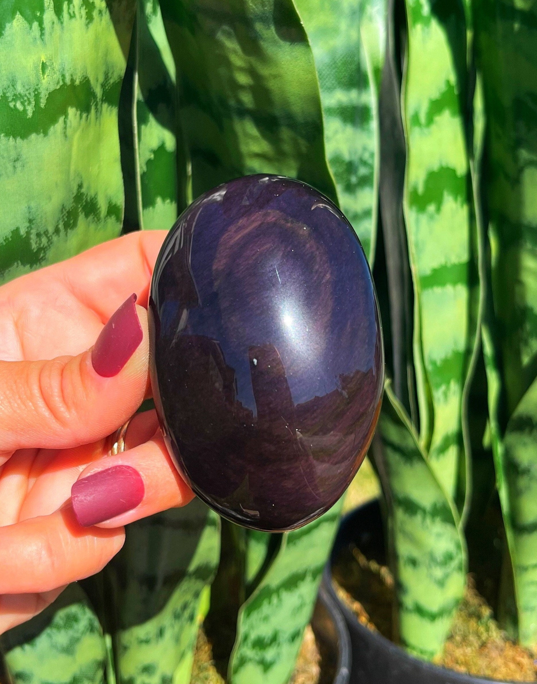Rainbow Obsidian Palm Stone For Increasing Joy And Pleasure In Life - Root Chakra Stone - Volcanic Glass
