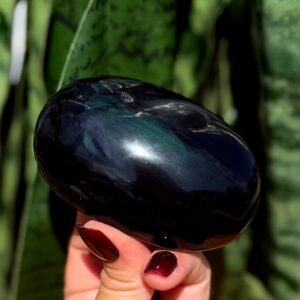 Rainbow Obsidian Palm Stone: Volcanic Glass Root Chakra Stone