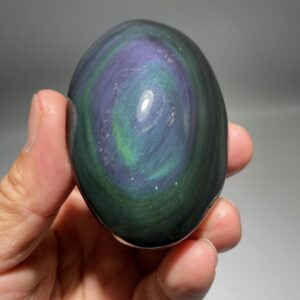 Rainbow Obsidian Palm Stone: Natural Reiki Healing Crystal Decor (3.15")