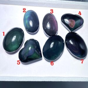 Rainbow Obsidian Palm Stone: Heart & Oval Reiki Healing Crystal