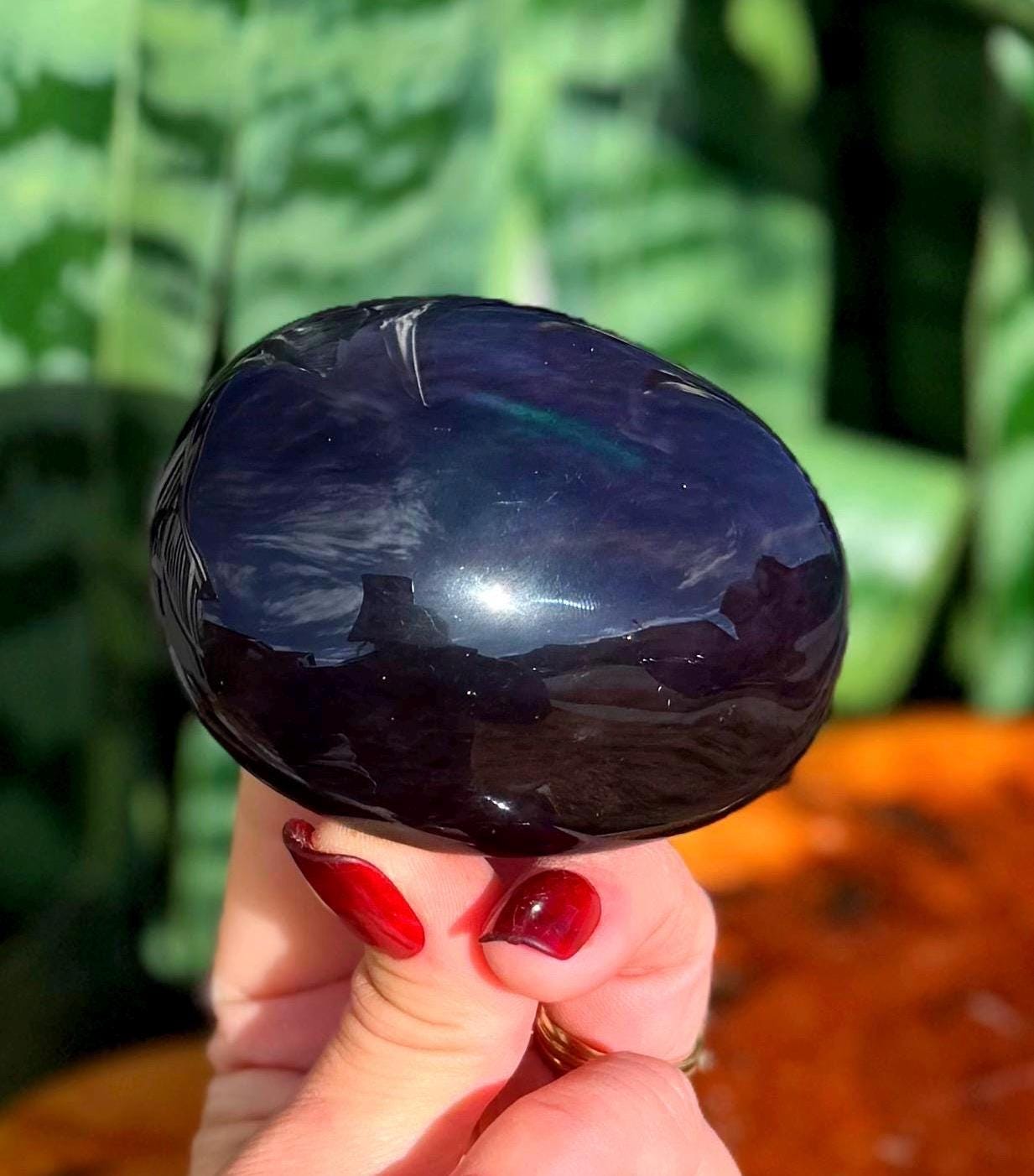 Rainbow Obsidian Palm Stone For Increasing Joy And Pleasure In Life - Root Chakra Stone - Volcanic Glass