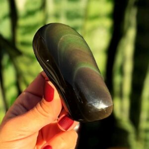 Rainbow Obsidian palm stone - volcanic glass