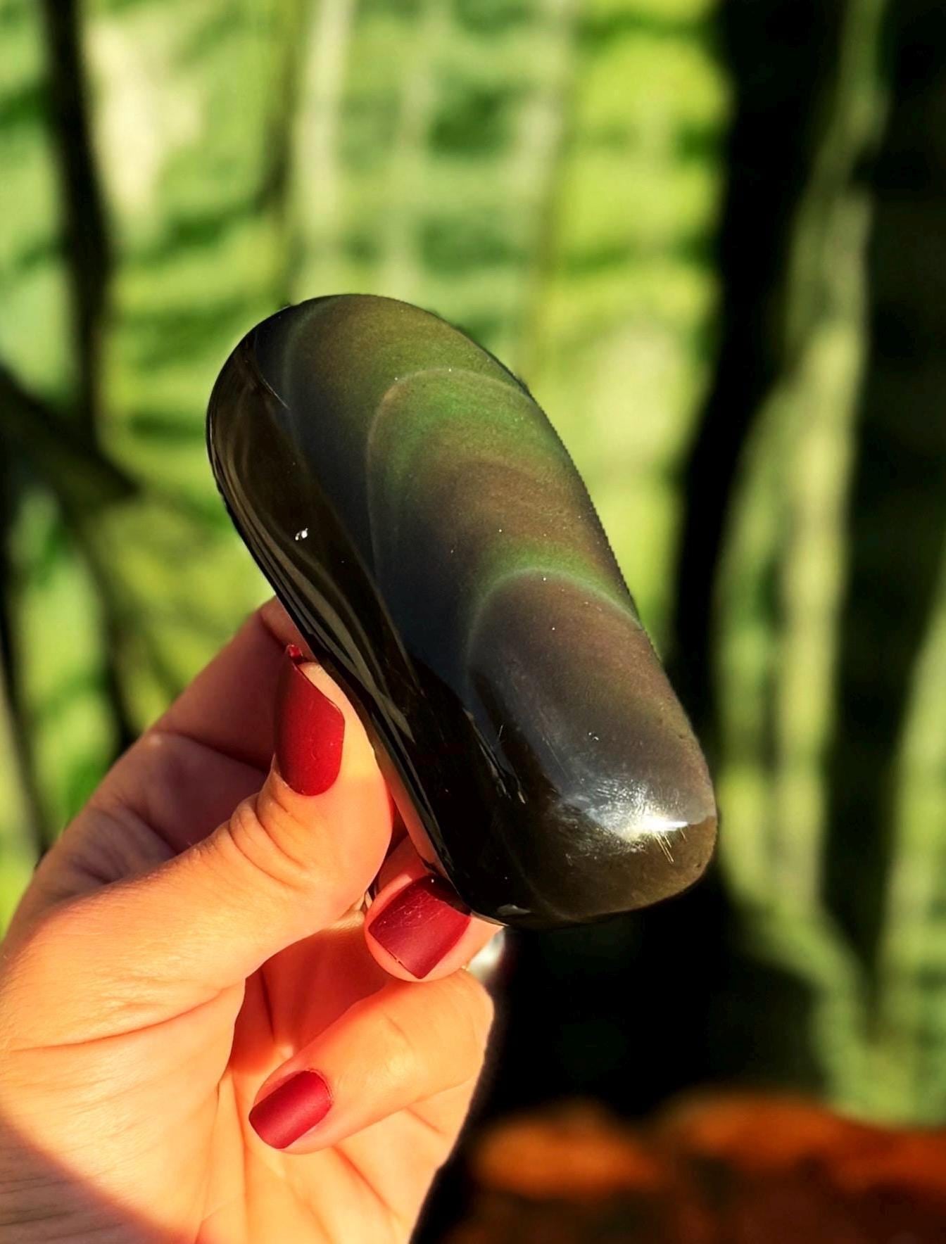 Rainbow Obsidian Palm Stone - Volcanic Glass