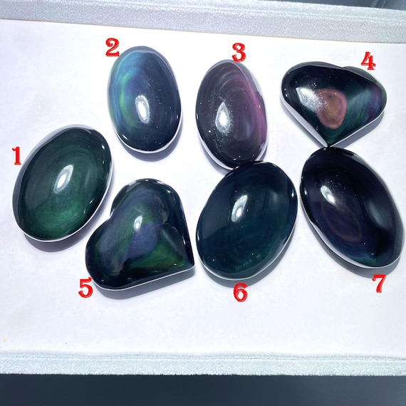 Rainbow Obsidian Palm Stone: Heart & Oval Reiki Healing Crystal