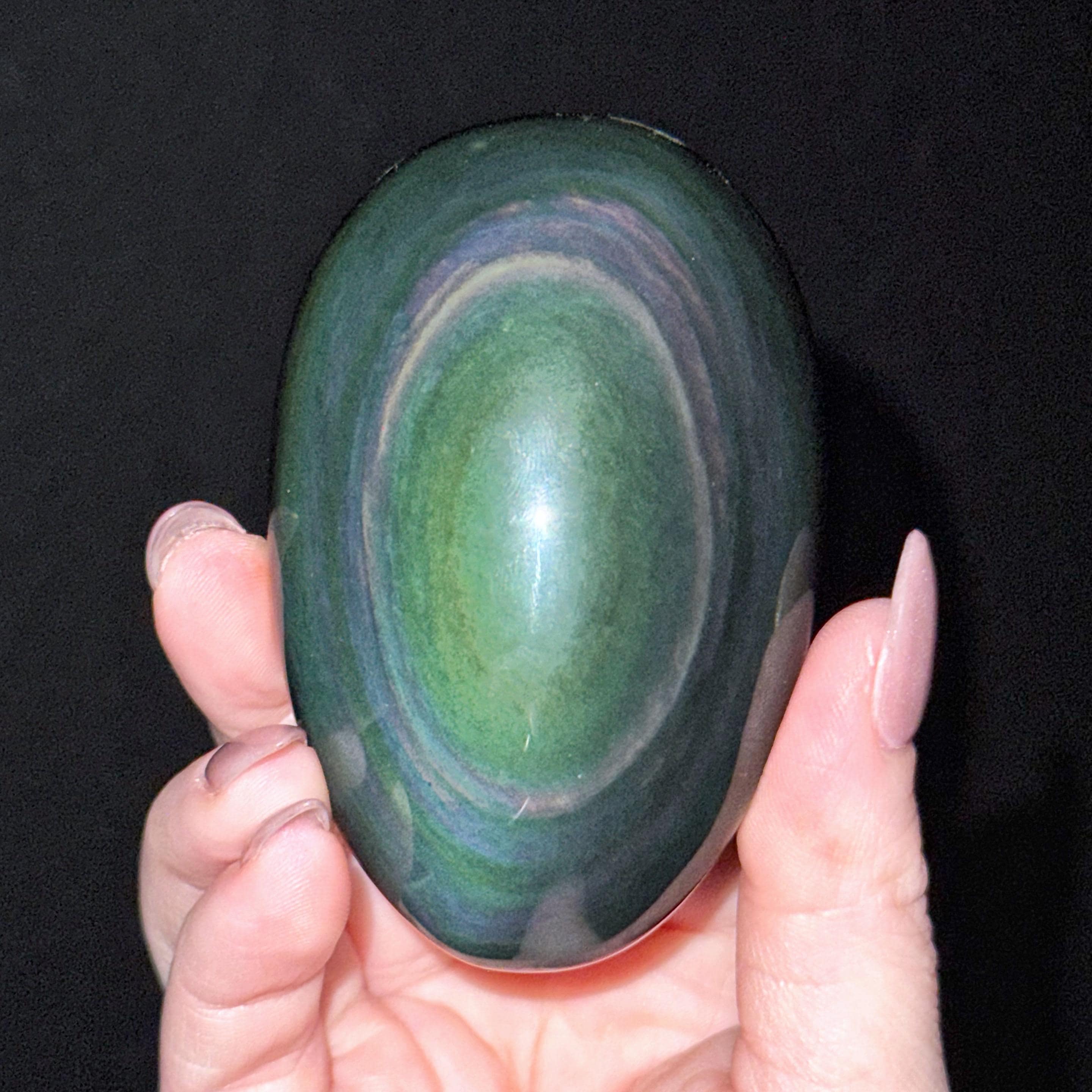Rainbow Obsidian Palmstone | 155g | - #1 (polished Black Crystal Pocket Stone Palm, Root Chakra, Confidence)