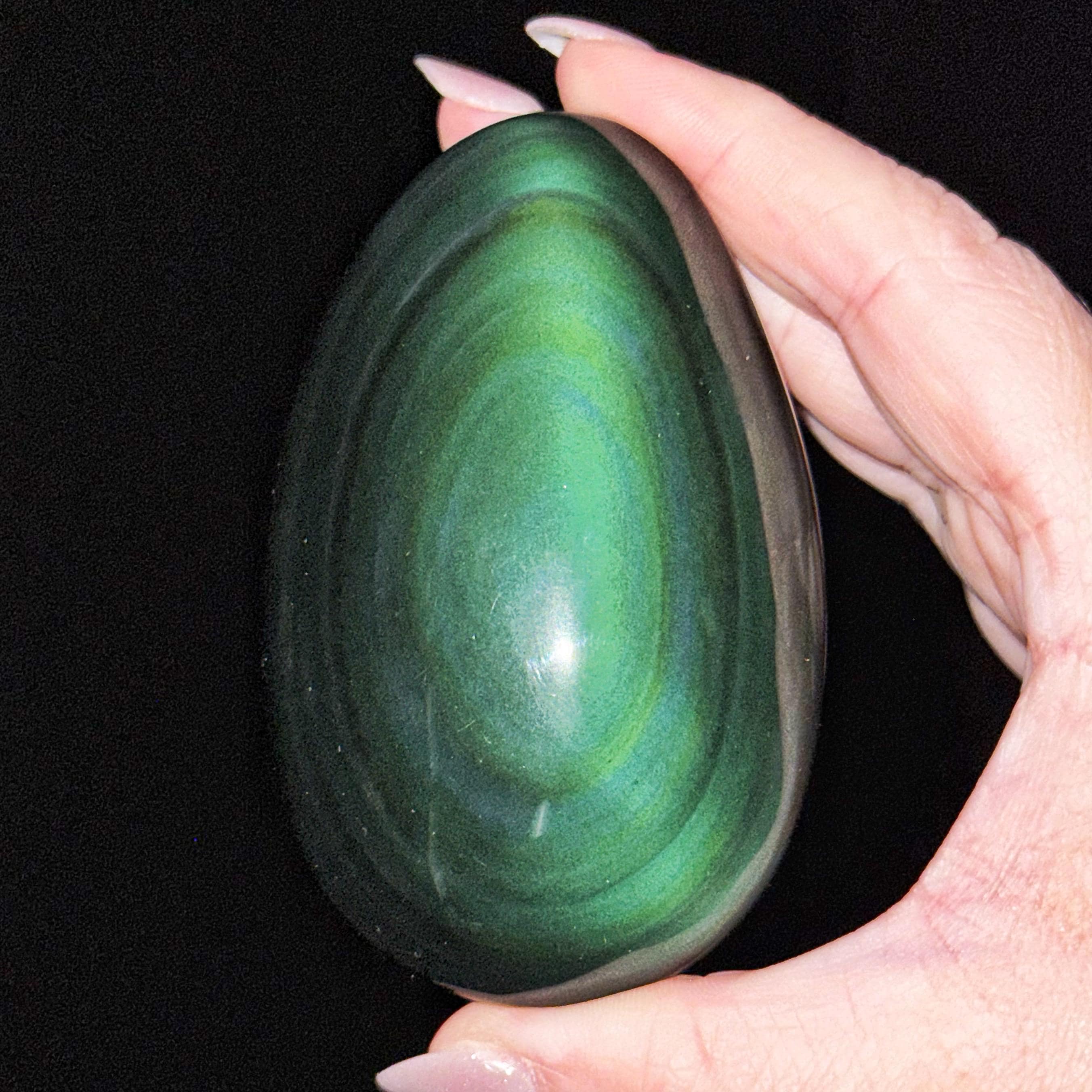 Rainbow Obsidian Palmstone | 167g | - #4 (polished Black Crystal Pocket Stone Palm, Root Chakra, Confidence)