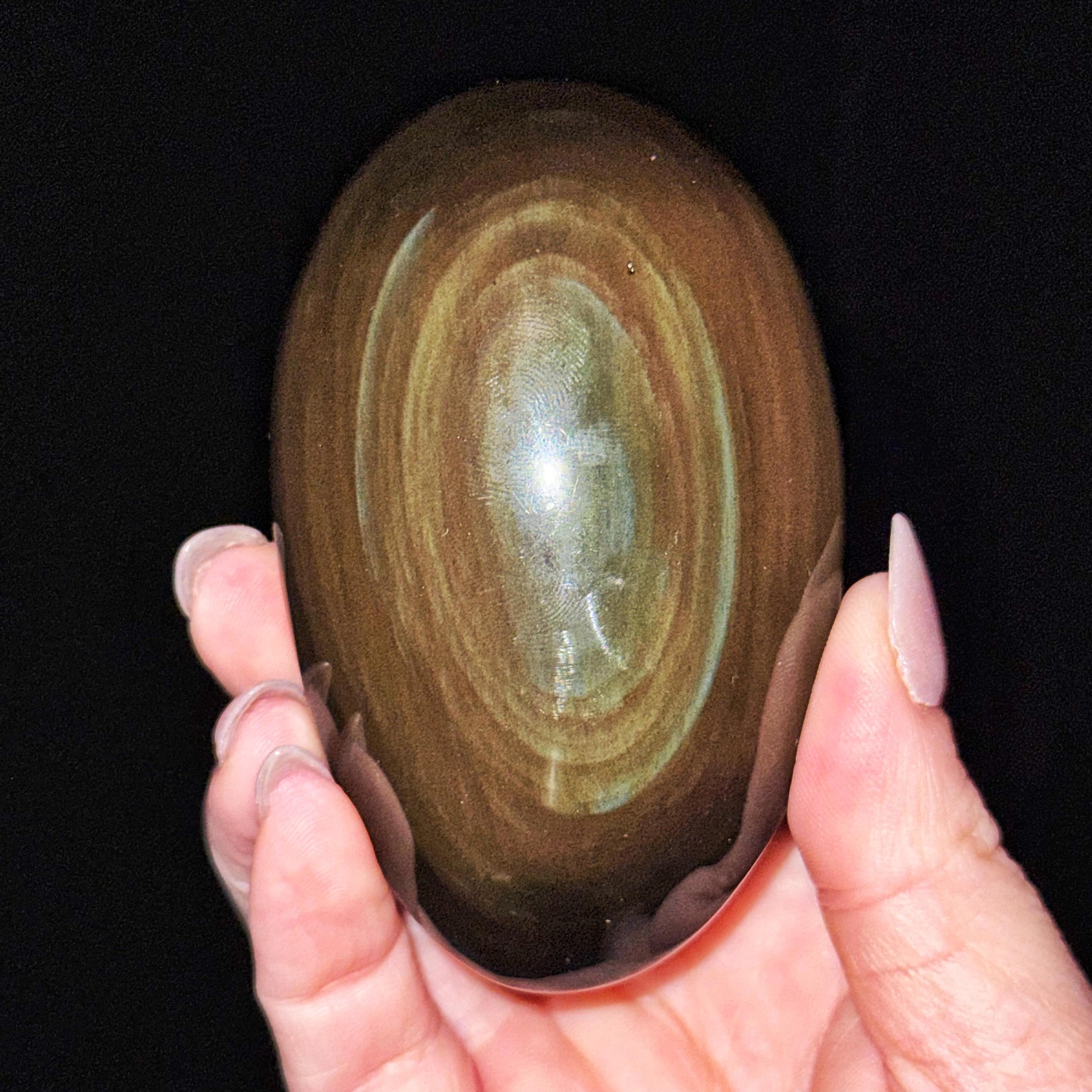 Rainbow Obsidian Palmstone | 157g | - #6 (polished Black Crystal Pocket Stone Palm, Root Chakra, Confidence)