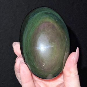 Rainbow Obsidian Palmstone | 164g | - #8 (polished Black Crystal Pocket Stone Palm, Root Chakra, Confidence)