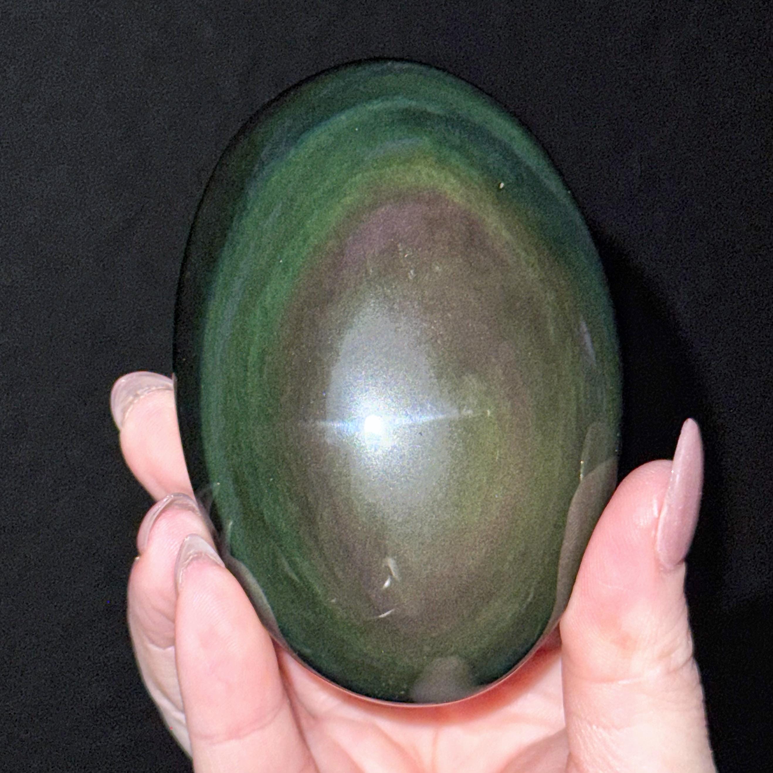 Rainbow Obsidian Palmstone | 164g | - #8 (polished Black Crystal Pocket Stone Palm, Root Chakra, Confidence)