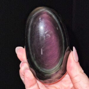 Rainbow Obsidian Palmstone | 152g | - #9 (polished Black Crystal Pocket Stone Palm, Root Chakra, Confidence)