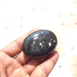 Polished Rainbow Obsidian Palm Stone: Healing Crystal, (55x40x21 MM, 65.7 Grams
