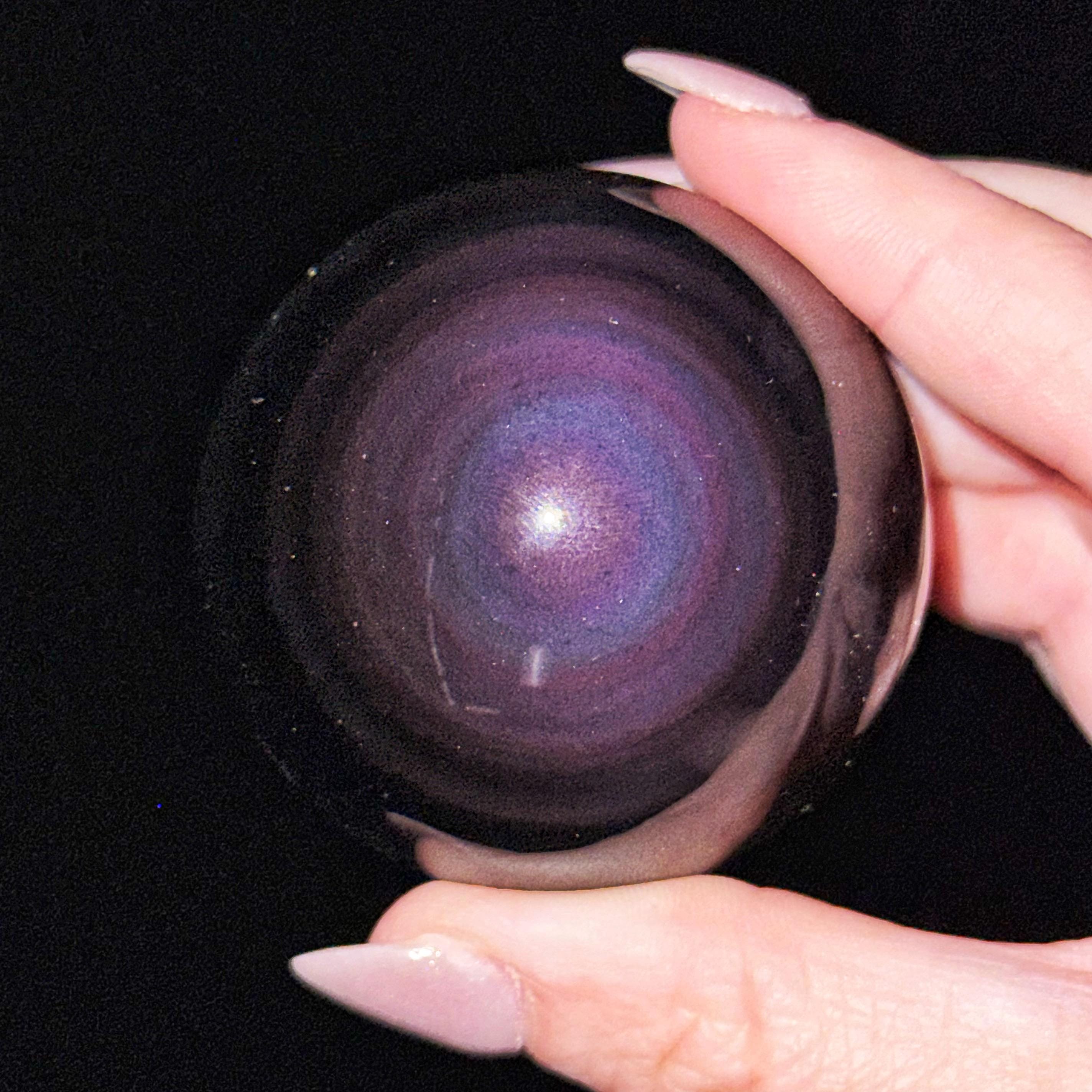 Rainbow Obsidian Sphere | 50mm | - #10 (polished Black Crystal Ball, Root Chakra, Healing Stone, Motivation)