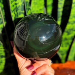 Rainbow Obsidian sphere w/ stand - LG volcanic glass - Obsidian stone