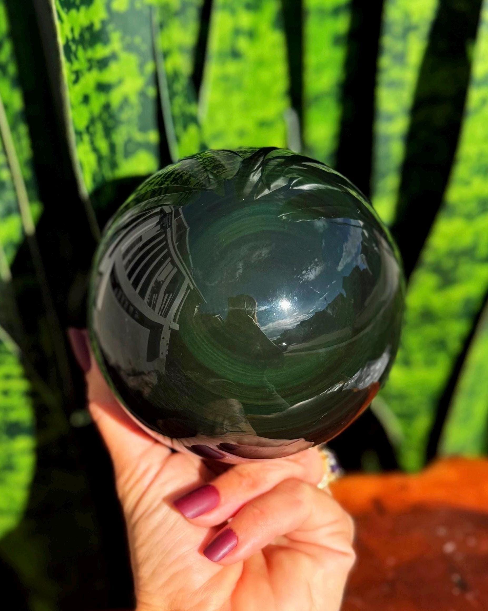 Rainbow Obsidian Sphere W/ Stand - Lg Volcanic Glass - Obsidian Stone