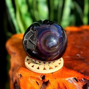 Rainbow Obsidian sphere w/ stand - volcanic glass - Obsidian stone