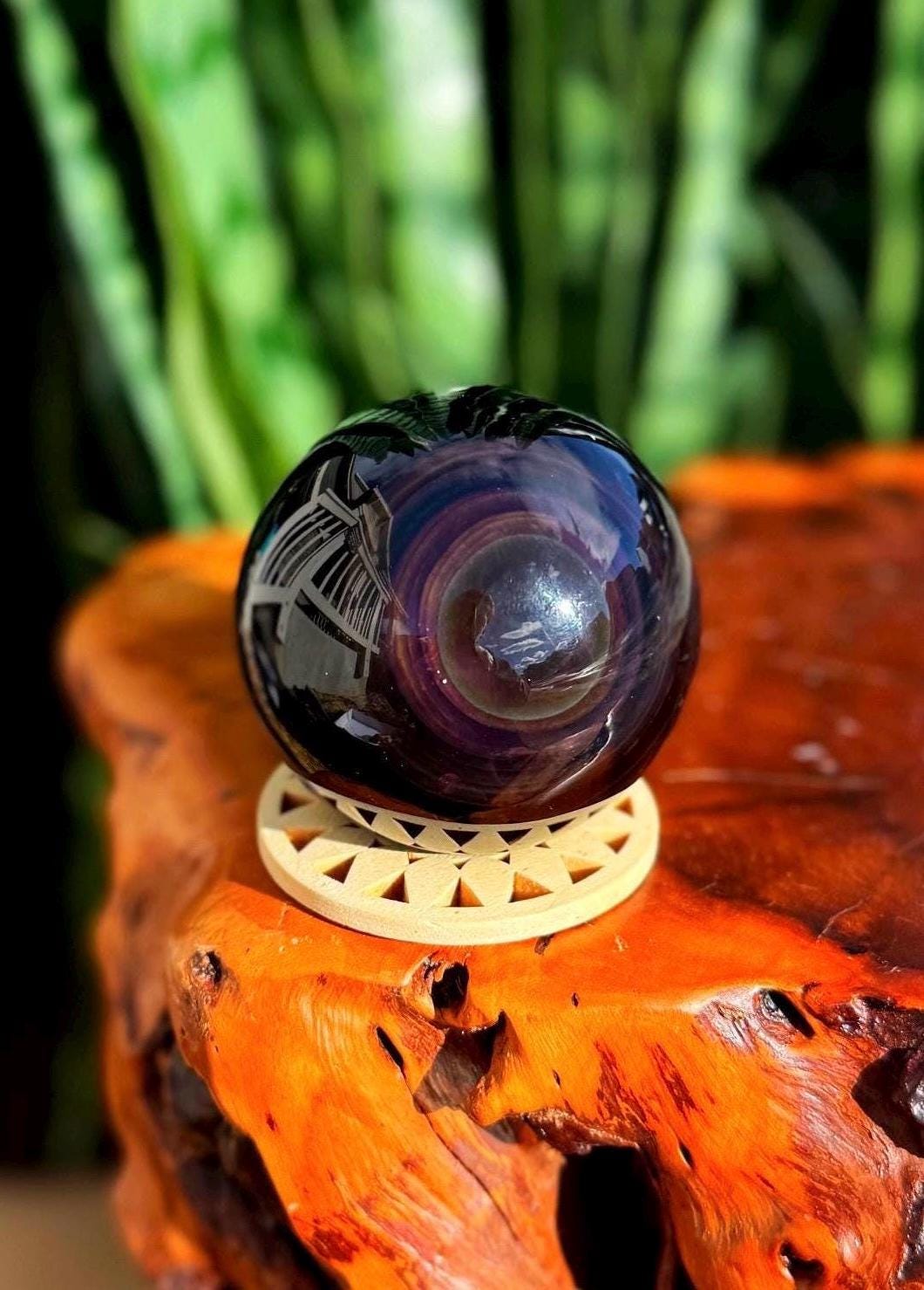 Rainbow Obsidian Sphere W/ Stand - Volcanic Glass - Obsidian Stone