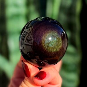 Rainbow Obsidian sphere w/ stand - volcanic glass - Obsidian stone