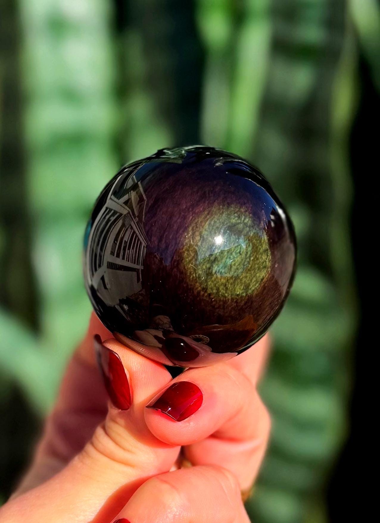 Rainbow Obsidian Sphere W/ Stand - Volcanic Glass - Obsidian Stone