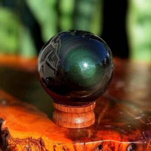 Rainbow Obsidian sphere w/ stand - volcanic glass - Obsidian stone