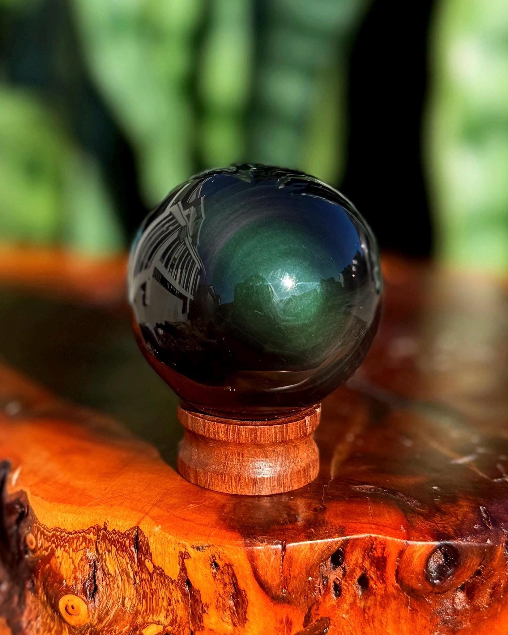 Rainbow Obsidian Sphere W/ Stand - Volcanic Glass - Obsidian Stone Rainbow Obsidian Sphere W/ Stand - Volcanic Glass - Obsidian Stone