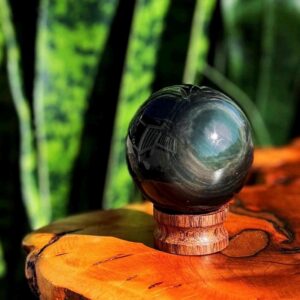 Rainbow Obsidian sphere w/ stand - volcanic glass - Obsidian stone