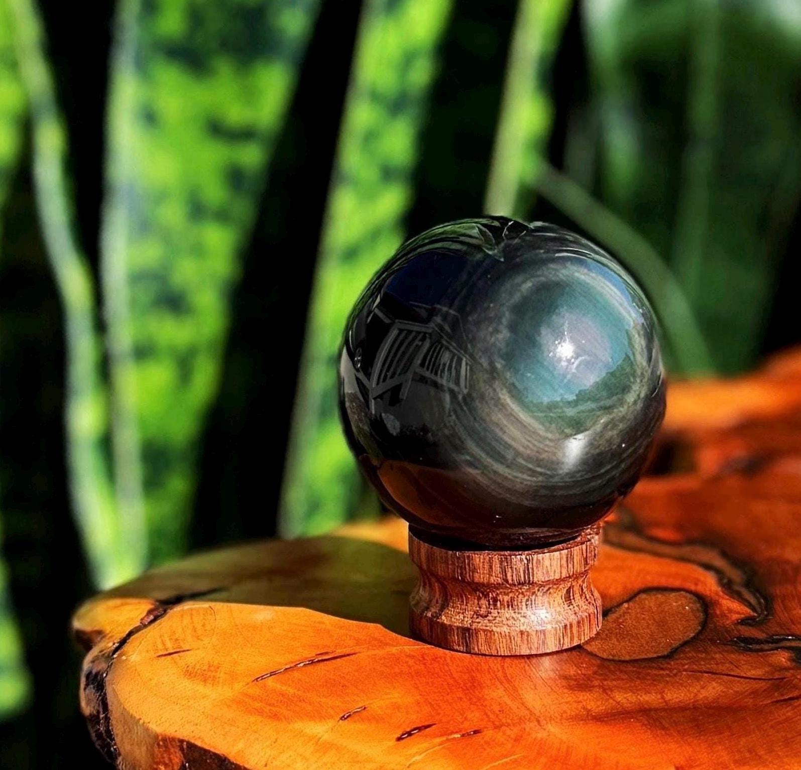 Rainbow Obsidian Sphere W/ Stand - Volcanic Glass - Obsidian Stone