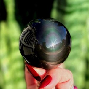 Rainbow Obsidian sphere w/ stand - volcanic glass - Obsidian stone