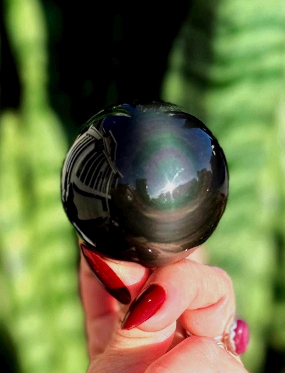 Rainbow Obsidian Sphere W/ Stand - Volcanic Glass - Obsidian Stone Rainbow Obsidian Sphere W/ Stand - Volcanic Glass - Obsidian Stone
